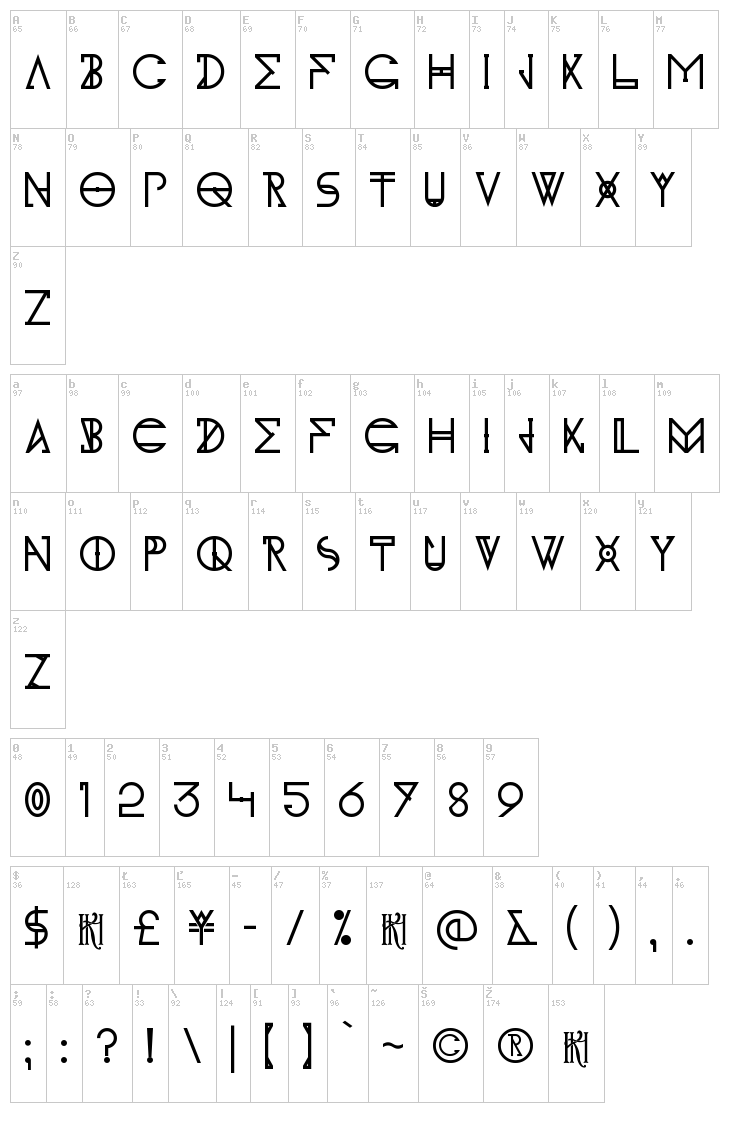 KH Idonx font map